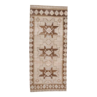 1970s Vintage Handmade Wool Cotton Beige Runner Rug For Sale