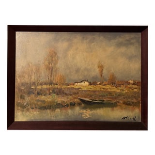 Unknown, River Landscape, 1960s, Oil on Canvas For Sale