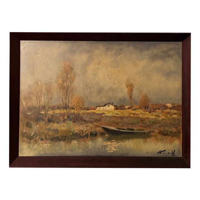 Unknown, River Landscape, 1960s, Oil on Canvas For Sale