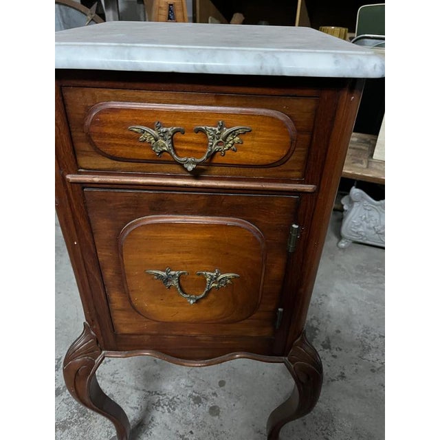 French Louis XV Style Nightstand with Marble Top For Sale - Image 6 of 8