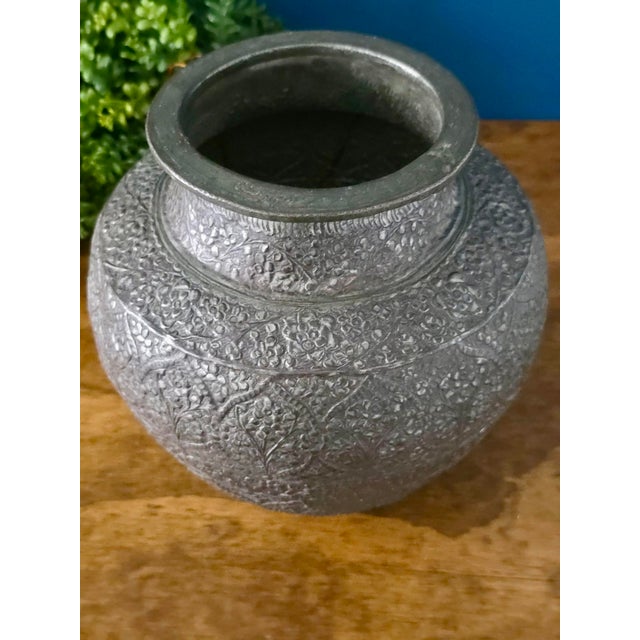 Antique Repoussé Silver-Plated Copper Vase, Likely Indian, Early 20th Century For Sale - Image 9 of 17