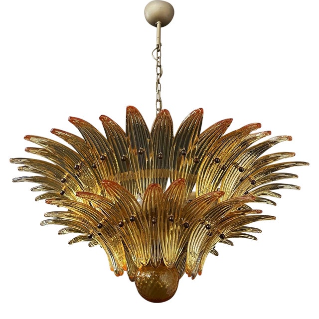 Murano Amber Palm Glass Chandelier – Hand Made in Italy For Sale