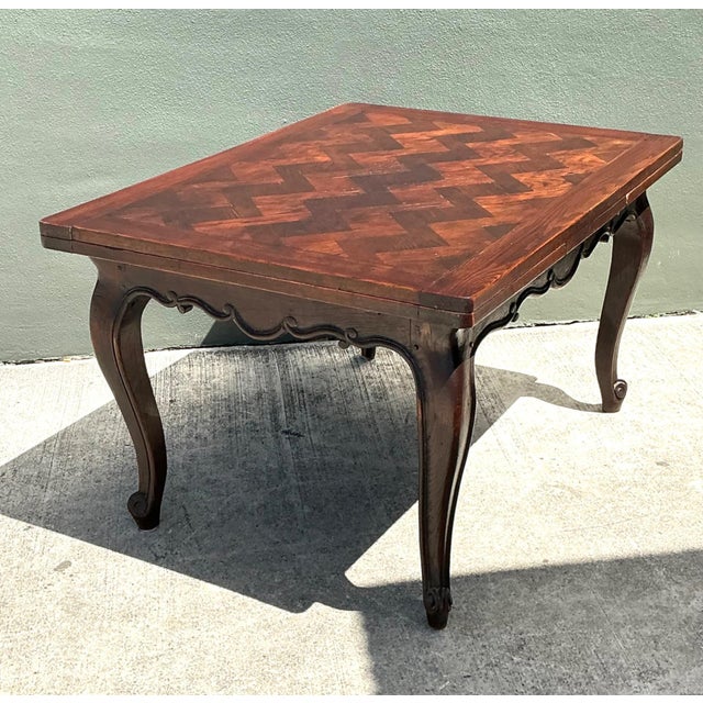 Vintage Herringbone Extendable Dining Table For Sale - Image 4 of 18