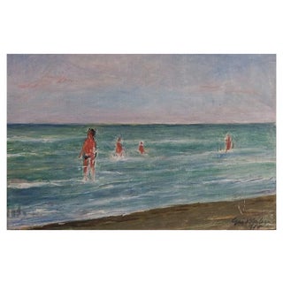 Giovanni Malesci, Beach With Bathers, 1965, Oil on Canvas For Sale