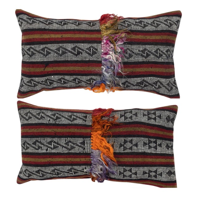16"x28" SET OF 2 - Handmade Kilim Cushion Covers. A pair of Lumbar Pillow Covers For Sale