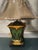 1 John Richard Tole Lamp, Paisley Painted Metal, Antique Brass Finish on Finial, Golden Tan Silk Square Shade.