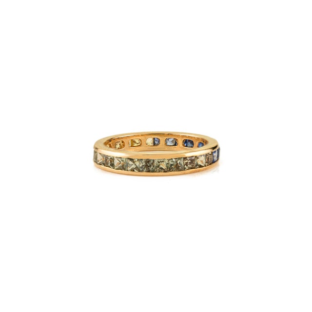 Gemstone 2.35Ct Princess Cut Multi-Sapphire Full Eternity Band Size 5.5 in 14k Solid Gold For Sale - Image 7 of 14