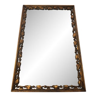 Vintage Black & Gilt Carved Wooden Framed Mirror For Sale