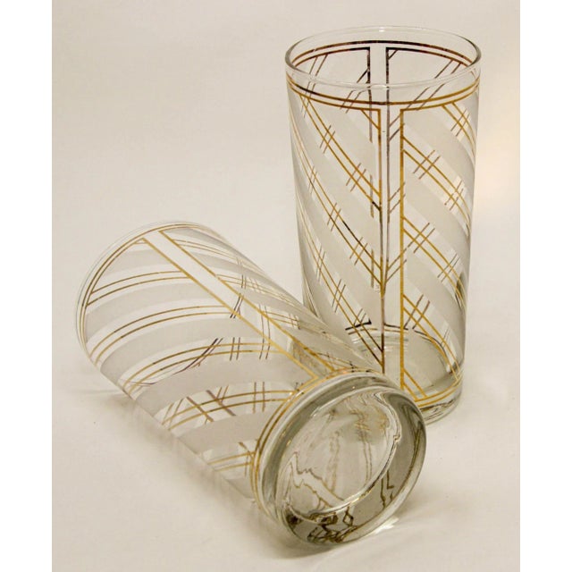 Glass Vintage Art Deco Culver Gold Striped Set of 2 High Ball Tumblers For Sale - Image 7 of 13