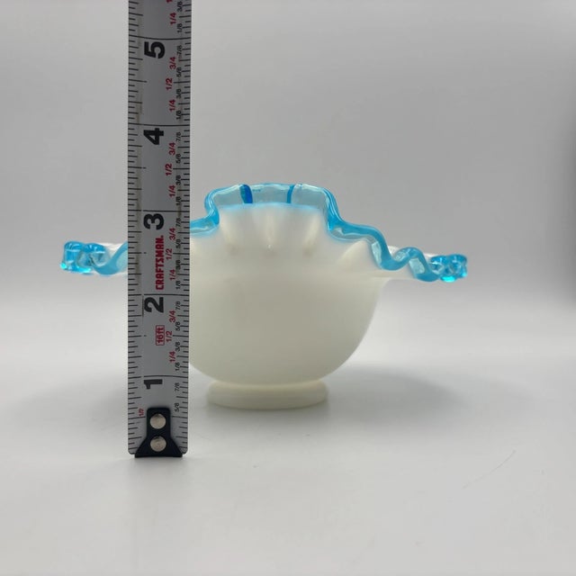 Mid-Century Modern Vintage Fenton Milkglass Aqua Crest Crimped Round Bowl For Sale - Image 3 of 6