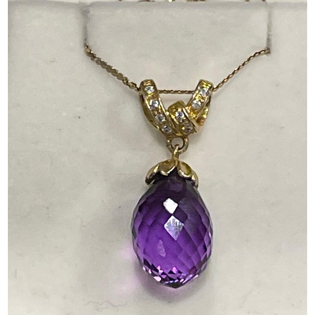 Checkerboard Amethyst Drop & Diamond Pendent/Necklace 14 Karat Yellow Gold Chain For Sale In New York - Image 6 of 18