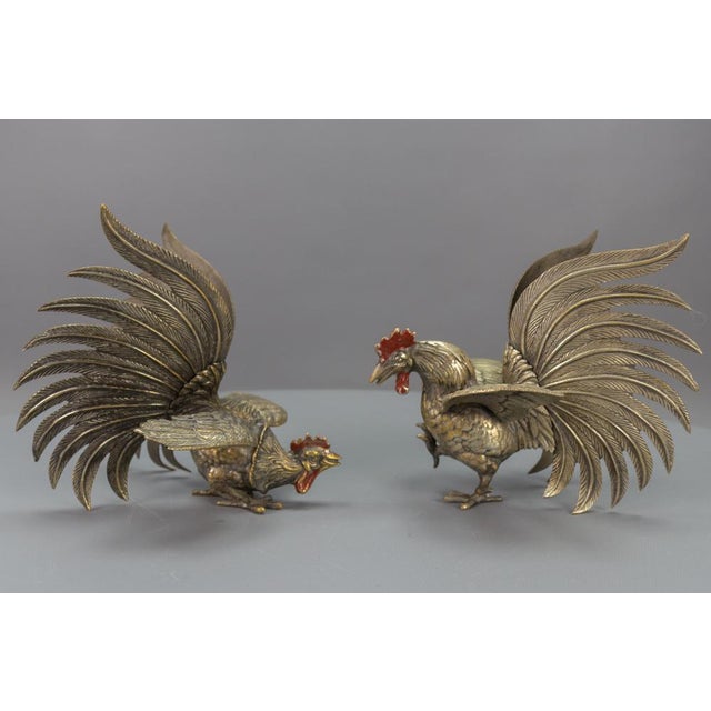 1950s Bronze Sculptures of Fighting Roosters, Japan, 1950s, Set of 2 For Sale - Image 5 of 18