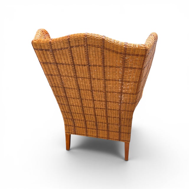 Late 20th Century Late 20th Century Pair of Palecek Woven Rattan Wingback Lounge Chairs With Rolled Arms For Sale - Image 5 of 15