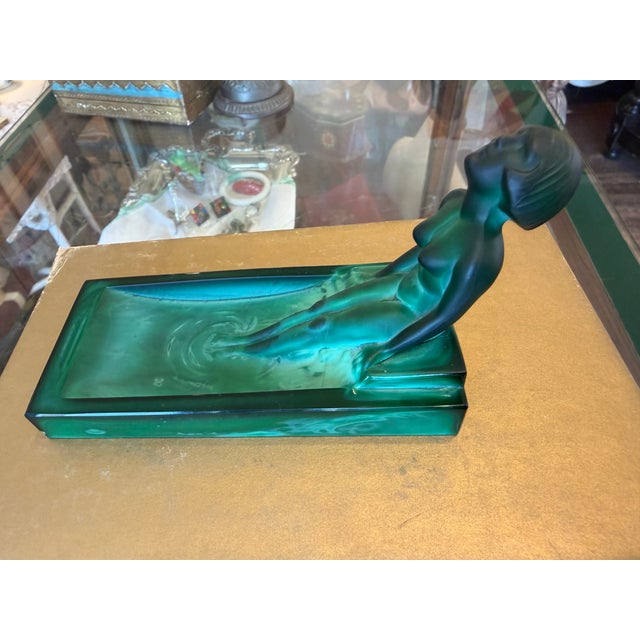 Art Deco Malachite Glass Nude Figural Ashtray For Sale - Image 11 of 16