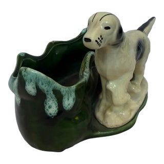 1940s Porcelain Springer Spaniel With Repaired Tail Planter For Sale