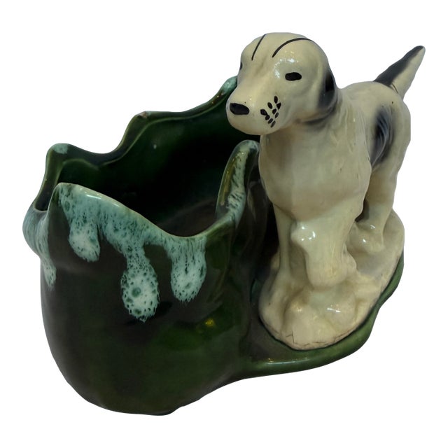 1940s Porcelain Springer Spaniel With Repaired Tail Planter For Sale