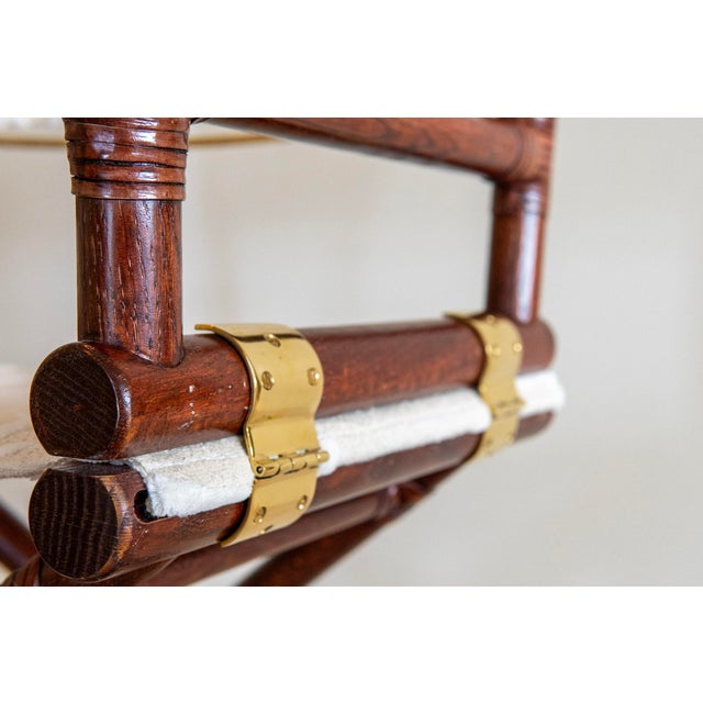 Wood 1970s McGuire Director's X-Chair in Off-White Textured Cotton For Sale - Image 7 of 12