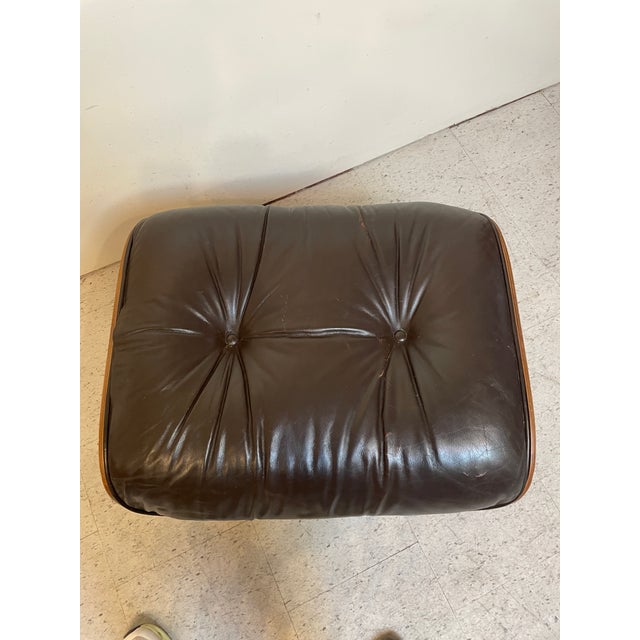 Mid-Century Modern Vintage Herman Miller Eames Ottoman - Brown Leather For Sale - Image 3 of 13