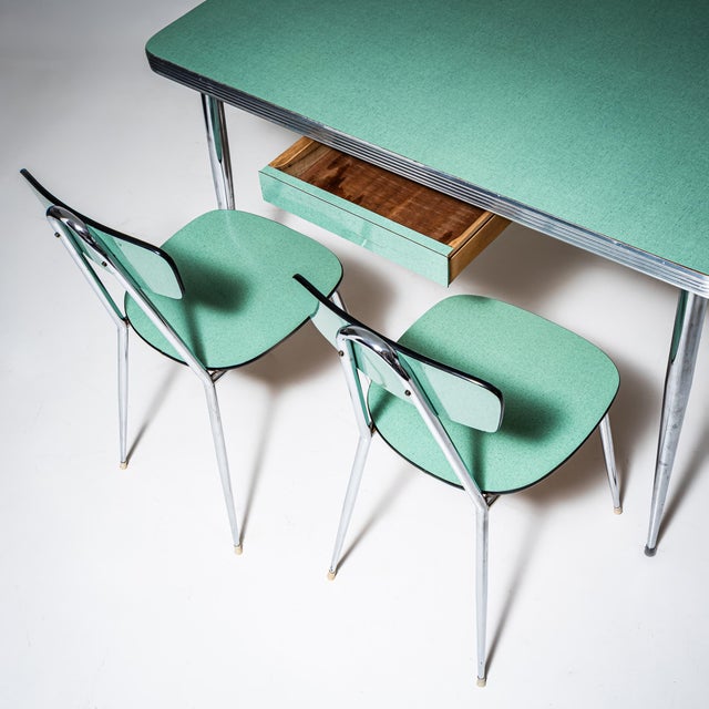 Turquoise Formica Dining Table with Chairs, Italy, 1960s, Set of 5 For Sale - Image 4 of 9