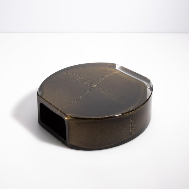 Glass Hand Blown Murano Vase in Onyx Black With 24 Karat Gold Flecks For Sale - Image 7 of 8