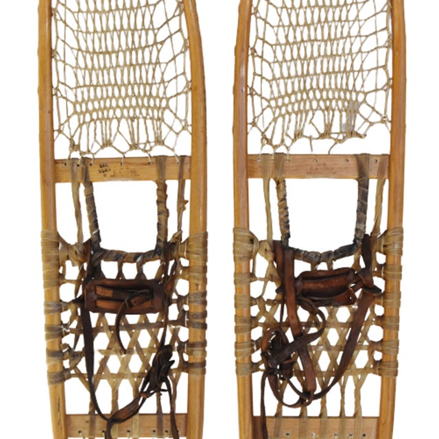 Vintage Ash, Sinew & Leather Lund Snowshoes Cottage Style For Sale - Image 4 of 9