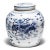 This round, porcelain storage jar is brightly glazed in the classic blue-and-white manner. A combination of stenciled...