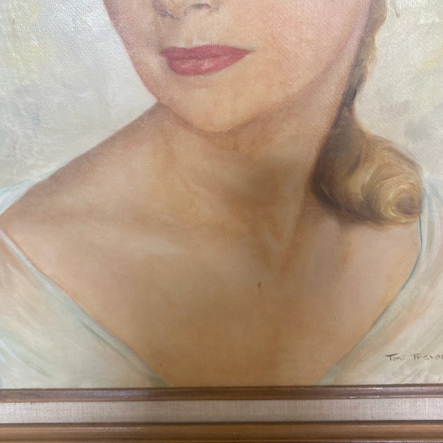 Mid-Century Modern Vintage Hollywood Regency Art Decco Portrait of a Woman Acrylic Painting by Toni Trevoire For Sale - Image 3 of 10