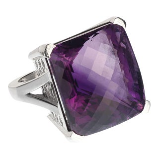 Ajd 56Ct Square Awe-Inspiring Amethyst Sterling Silver Ring February Birthstone Size 8.25 For Sale