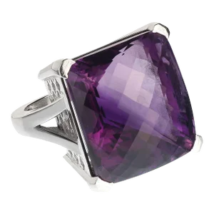 AJD 56Ct Square Awe-Inspiring Amethyst Sterling Silver Ring February Birthstone Size 8.25