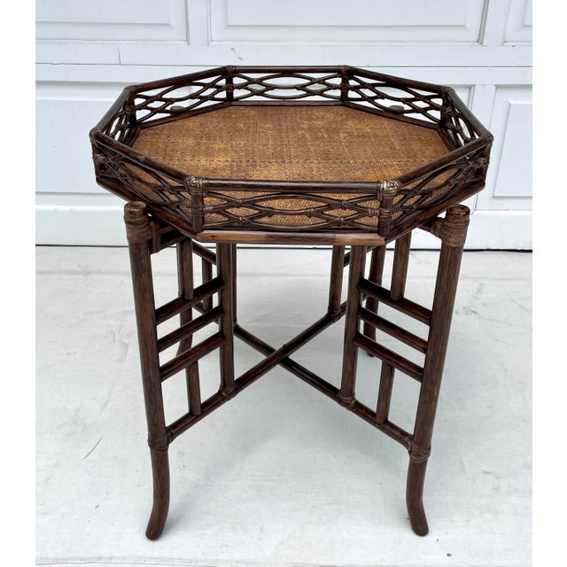 1970's McGuire San Francisco Rattan Folding Tray Table For Sale - Image 10 of 12