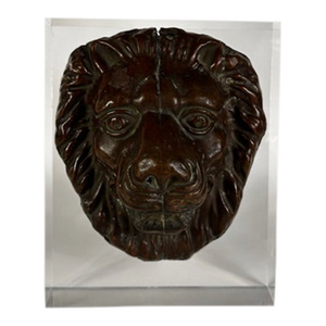 Antique Zinc Lion Sculpture on Lucite Mount