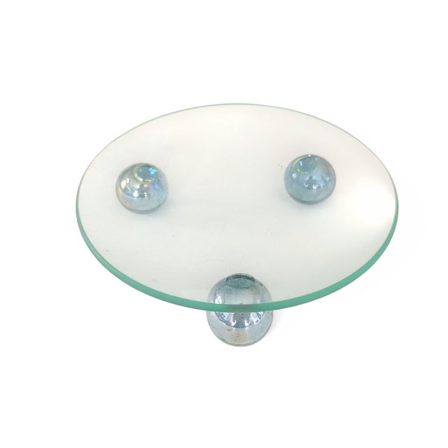 Late 20th Century Vintage Postmodern Pedestal Glass Candle Stand With a Tripod Iridescent Orb Base- Set of 2 For Sale - Image 5 of 7