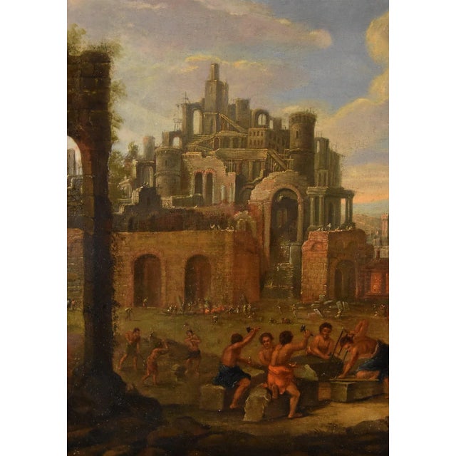 Flemish Artist, Landscape with Tower of Babel, 17th-18th Century, Oil on Canvas, Framed For Sale - Image 15 of 17