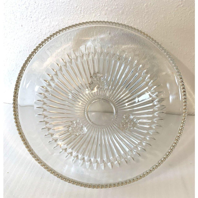 Jeannette Glass Vintage Mid Century Modern Jeannette 3-Feet Nut/Candy Bowl Diamond-Paneled Sides Beaded Trim 1950s-70s For Sale - Image 4 of 8