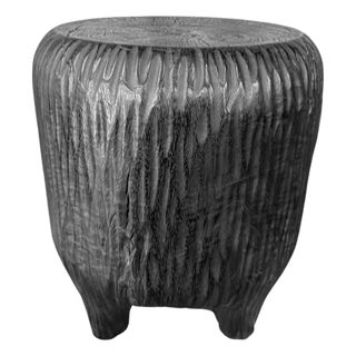 Sculptural Suar Wood Side Table, Burnt Finish Modern Organic For Sale