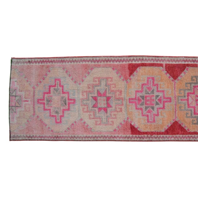 Red Distressed Oushak Runner Rug - Hand Knotted Narrow Hallway - 2′1″ × 12′1″ For Sale - Image 8 of 11