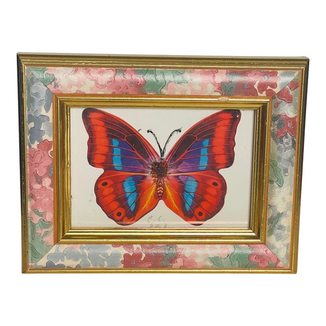 Colourful Butterfly Collage in Painted Frame Mini Painting For Sale