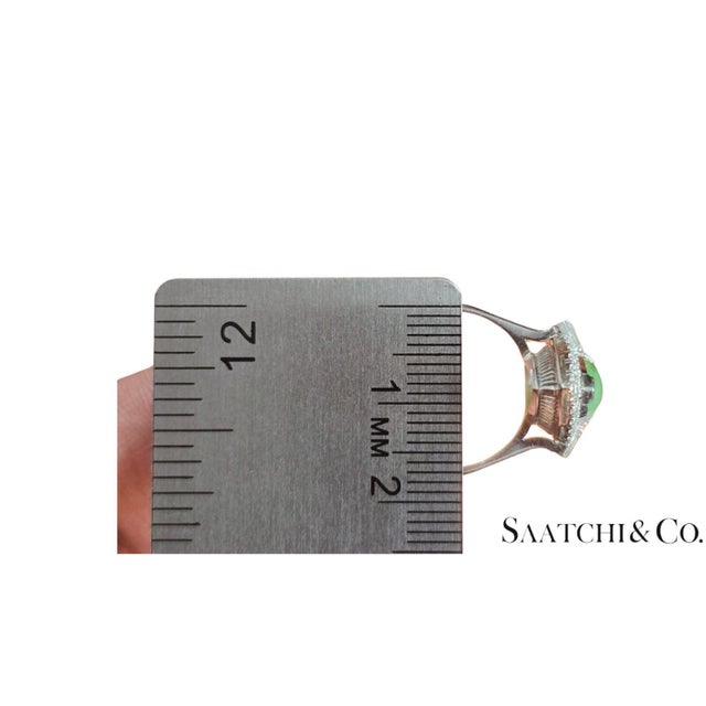 White Mid 20th Century Vintage Platinum (950) - Natural Diamond & Jade Ring, Size 6.75 For Sale - Image 8 of 9