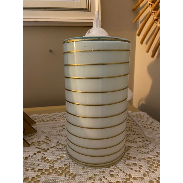 1990s 1990s Sculptural Wooden Pendant Light With Gold-Striped Glass Shade – Organic Modern Design For Sale - Image 5 of 9