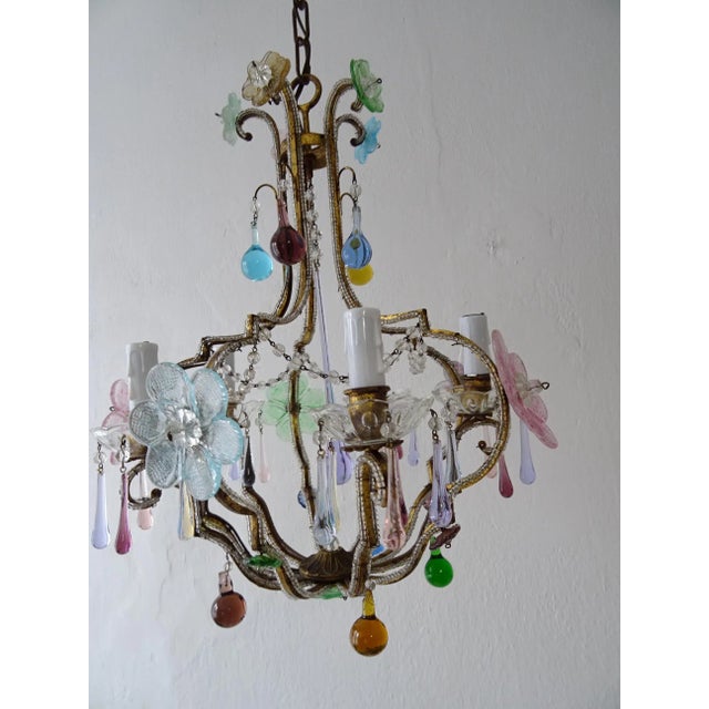 1930s Italian Beaded Murano Multi-Color Drops and Flowers Chandelier, Circa 1930 For Sale - Image 5 of 11
