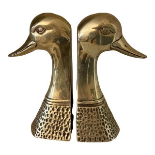 Mid-Century Large Duck Brass Bookends - a Pair For Sale