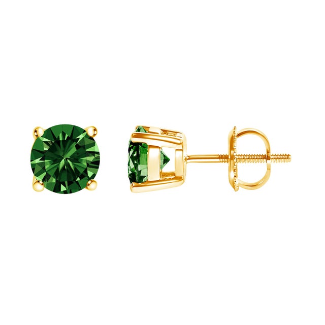 Contemporary 14K Yellow Gold 1.0 Cttw Lab Grown Green Diamond Classic Solitaire Stud Earrings For Sale - Image 3 of 5