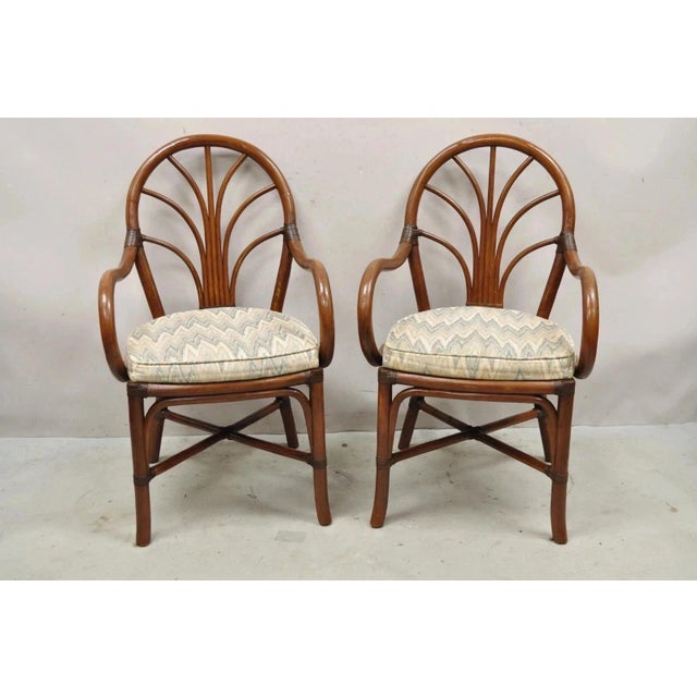 Vintage Hollywood Regency Bentwood Rattan Fan Back Dining Chairs - Set of 4 For Sale - Image 11 of 12