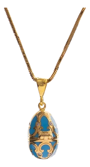 Lucky Clover Turquoise Enamel Egg Gold Necklace