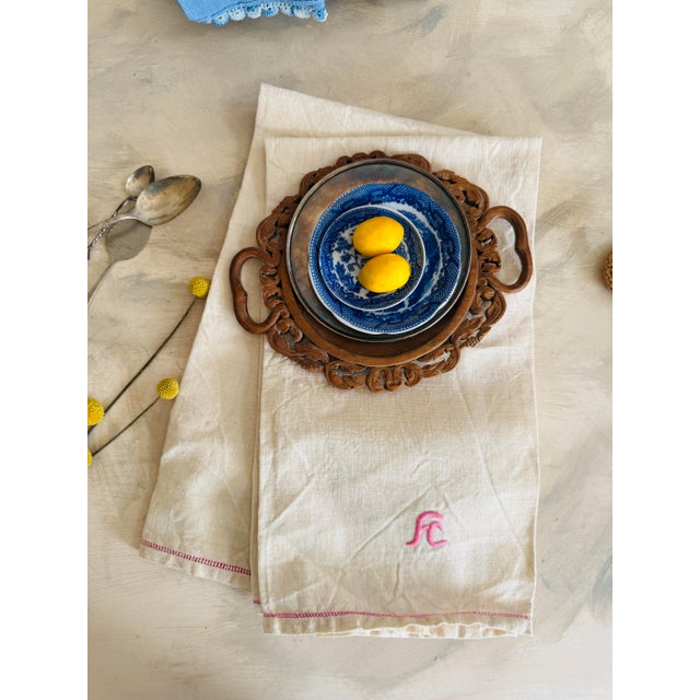 Mid-Century Italian Utility Linen With Fc Monogram 32 X 24 For Sale - Image 4 of 10