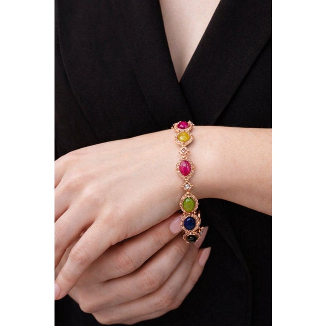 Bochic “Capri” Vintage Fancy Sapphire & Ruby Bracelet Set In 18K & Silver For Sale - Image 10 of 14