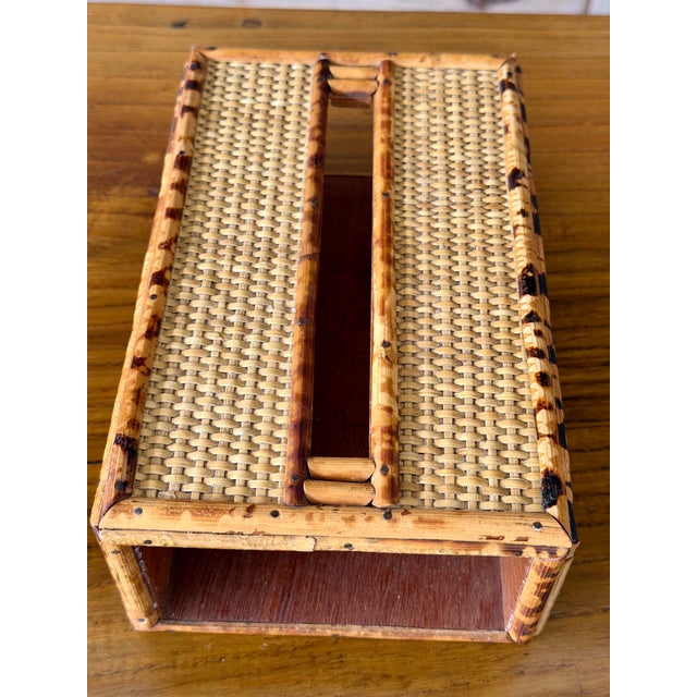 Mid 20th Century Vintage Tortoiseshell Bamboo & Woven Rattan Tissue Box Cover For Sale - Image 5 of 11