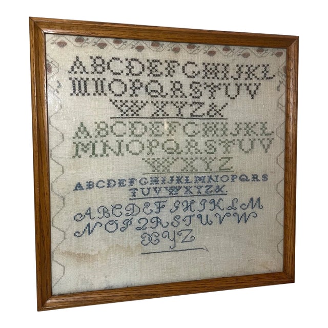 Antique 1800's Handmade Embroidered Linen Needlepoint Sampler 19th Century Art For Sale