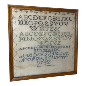 Antique 1800's Handmade Embroidered Linen Needlepoint Sampler 19th Century Art