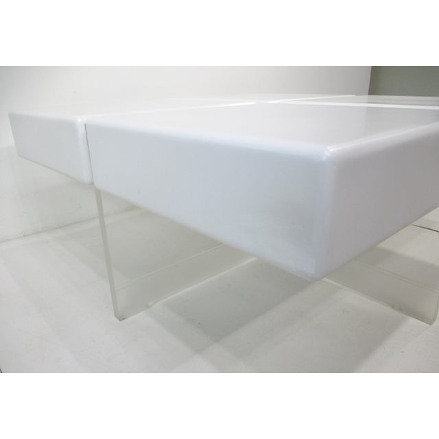 Wood 70's Karl Springer Styled Modular Wood Lucite Coffee Table For Sale - Image 7 of 12